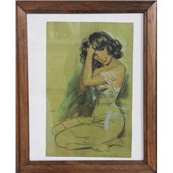 Rafael Desoto, Portrait of Woman in Green, Pastel Drawing
