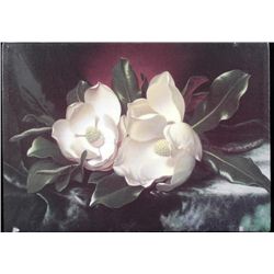 White Flowers Oil Print on Textured Canvas Art