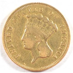 1857S  $3 gold  VF/XF   est $1100-$1200