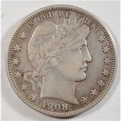1908O  Barber half $  VF scratched  est $50-$55