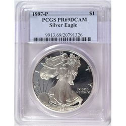 1997 proof  US silver Eagle  PCGS PR69DCAM  est $60-$75
