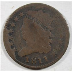 1811 Half Cent Key Date Rare die state, 4 star die break 5.0 state VG