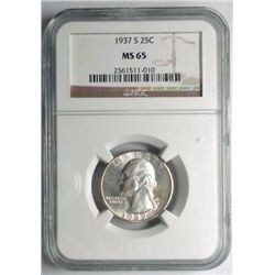 1937S  Washington quarter NGC65