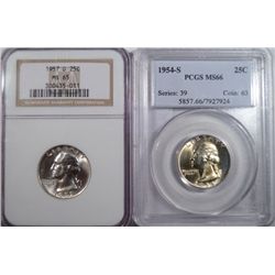 1954S Washington quarter PCGS66 and a 57D  NGC65