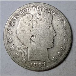 1897-O BARBER HALF DOLLAR NICE GOOD, KEY DATE!