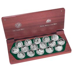 Australia 2000 5 Dollars Sydney Olympics 16-Coin Silver Proof Set in Jarrah Case