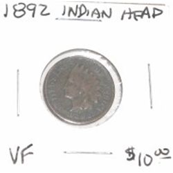 1892 INDIAN HEAD PENNY RED BOOK VALUE APPROX. $10.00 *RARE VERY FINE GRADE*!!