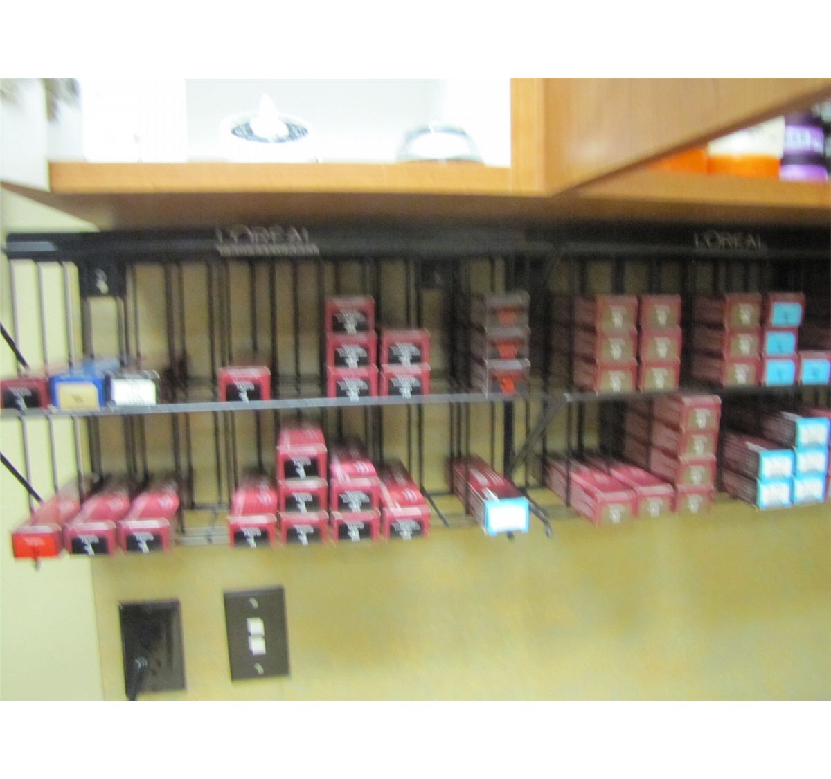 LOT ASSORTED HAIR COLOR BY LOREAL WITH DISPLAY RACKS