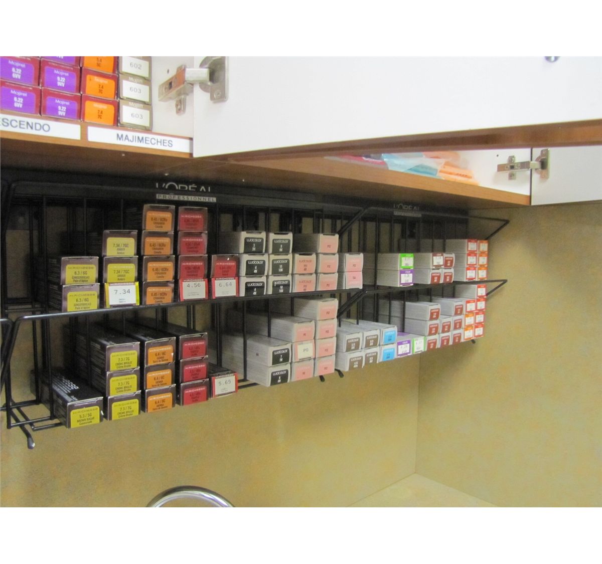 LOT ASSORTED HAIR COLOR BY LOREAL WITH DISPLAY RACKS