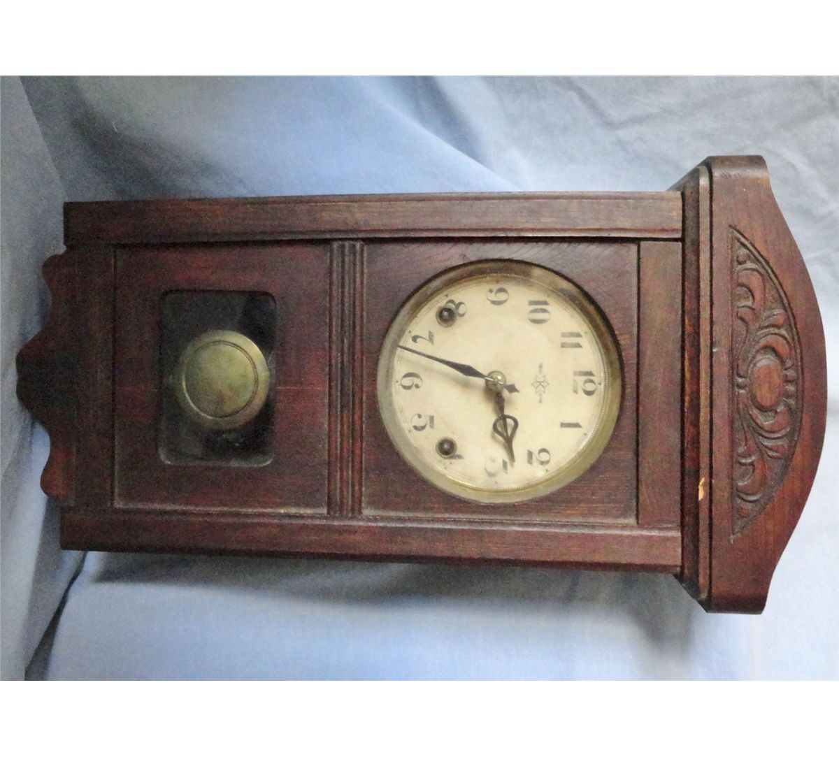 Oak wall clock, K Trademark, 19'', possibly New Haven