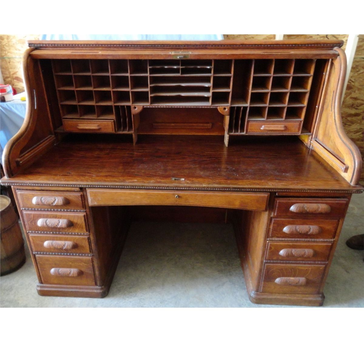 Oak S Curve Roll Top Desk 66 X 54 Partial Quarter Sawn