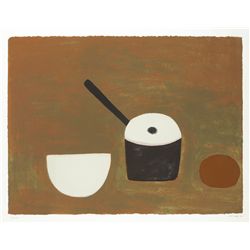 William Scott CBE RA (1913-1989) - WHITE BOWL, BLACK PAN ON BROWN, 1970