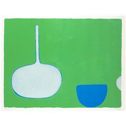 William Scott CBE RA (1913-1989) - BOTTLE AND BOWL, BLUES ON GREEN, 1970