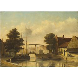 Adrianus Jacobus Vrolyk (Dutch, 1834-1862)   - DUTCH CANAL SCENE