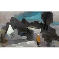 Markey Robinson (1918-1999) - SHAWLIE WITH COTTAGE IN A LANDSCAPE