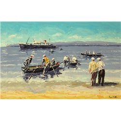 Ivan Sutton (b.1944) - M.V. '"GALWAY BAY" UNLOADING AT KILRONAN, INISH MÓR, ARAN ISLANDS