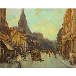 Ken Moroney (b.1949) - STREET SCENE WITH MORRIS MINOR