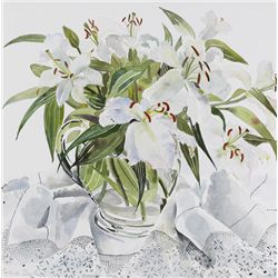 Pauline Doyle ANCA - TIGER LILIES, 1996 and PINK ROSE IN CRYSTAL VASE, 1998 (A PAIR)