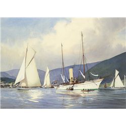 Martyn Richardson Mackrill (b.1962) - SHAMROCK III, SHAMROCK I AND THE STEAM YACHT ERINOFF HUNTER'S 