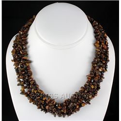 708CTW 18" TIGER EYE CHIPPED STONE NECKLACE METAL LOCK