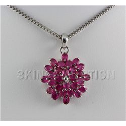 26.08CTW Flower Cluster Pink Ruby Silver Pendant