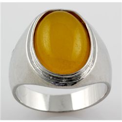 Men's Large Oval Yellow Jade Set in Bezel Type Sterling