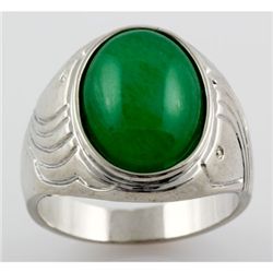 Natural Jade Men's Ring Set in Sterling Silver w/ Desin