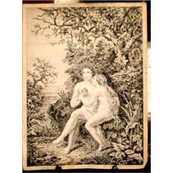 19th Century rosewood framed print and a pen...