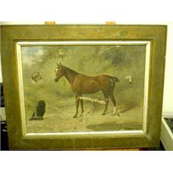 Victorian oil on canvas of a thoroughbred and...