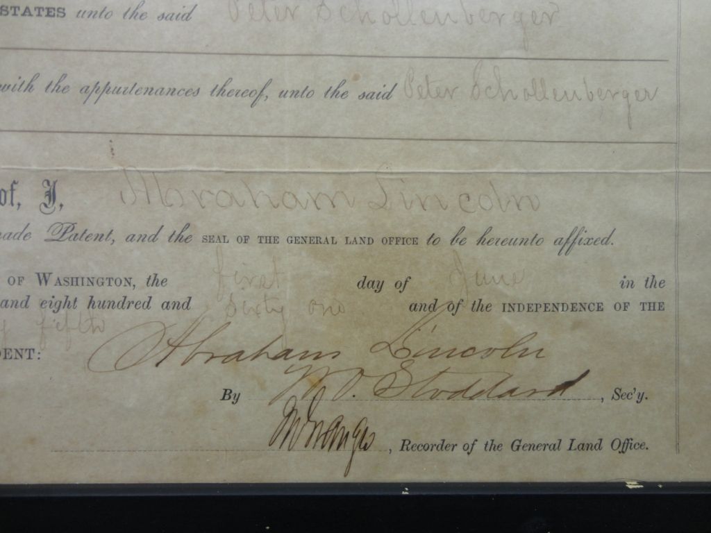 Land Grant Signed by Abraham Lincoln