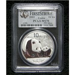 Perfect First Strike PCGS MS70 2011 10Yn 1 Oz Silver Panda