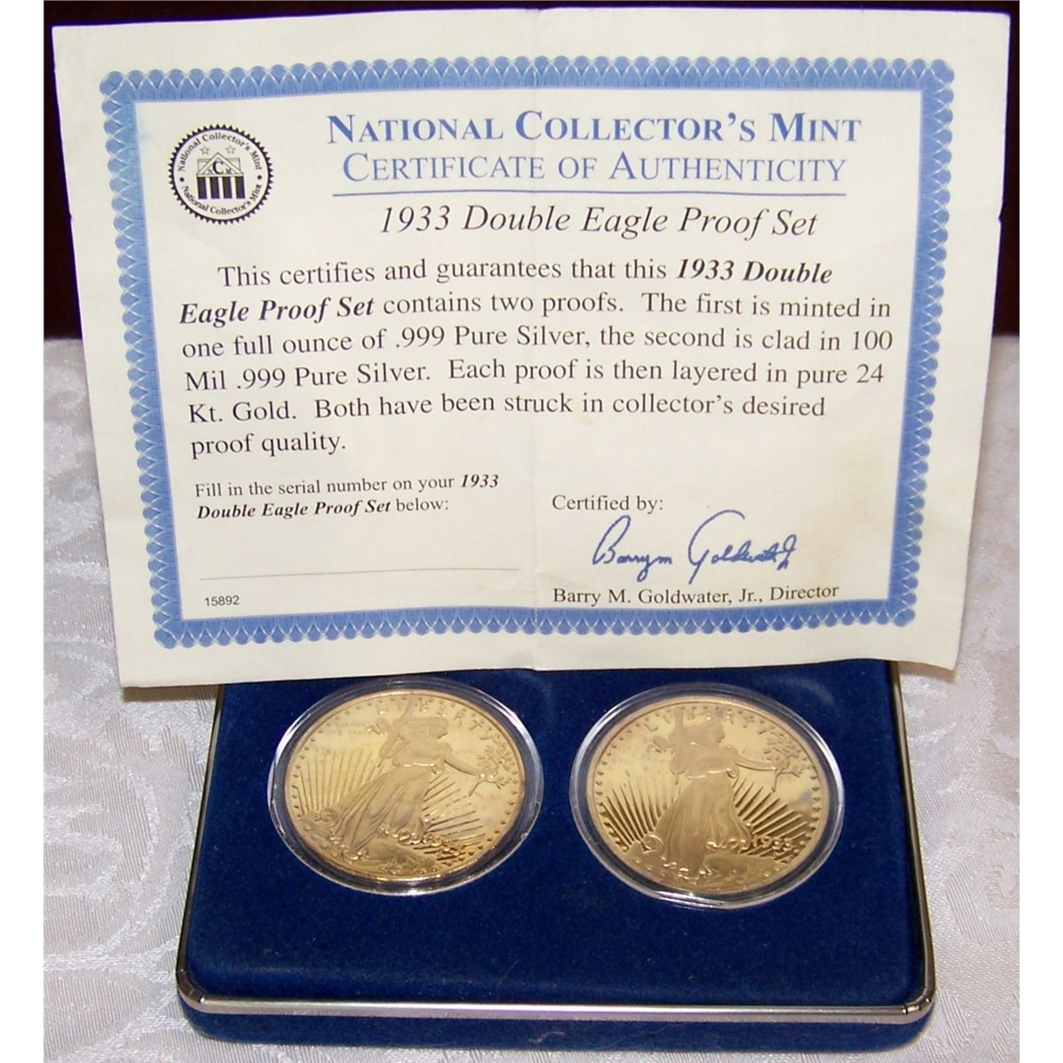 National Collector's Mint One Oz. .999 Silver Layered in 24K Gold and...