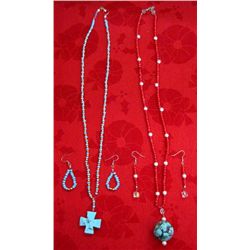 2- Turquoise/Beaded Necklace & Earring Sets