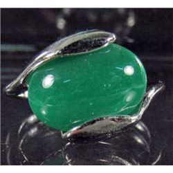 2617 - SILVER TONE RING W/HORIZONTAL JADE COLOR STONE - SZ  7.5