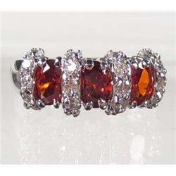 8442 - 14K WHITE GOLD PLATE RUBY & SWAROVSKI CRYSTAL RING