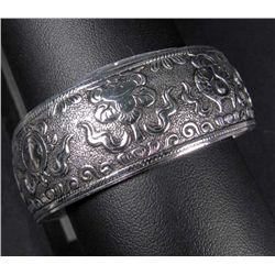 3345 - TIBET SILVER CUFF BRACELET W/TWIN FISH &  MORE