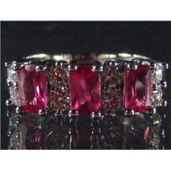 5250 - WHITE GOLD PLATE RING W/ GARNET & WHITE TOPAZ - SZ 6 - 14.0 CTW