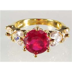 8615 - GOLD PLATED RUBY AND TOPAZ RING - SIZE 6