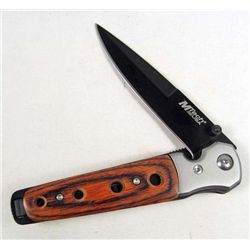 9230 - M TECH BLACK BLADE POCKET KNIFE W/ WOOD HANDLE