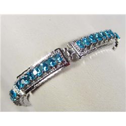 9235 - LADIES WHITE GOLD PLATE AQUAMARINE WHITE TOPAZ  BRACELET