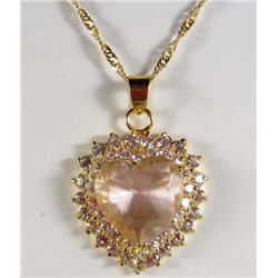 9364 - YELLOW  GOLD PLATE PINK SAPPHIRE & WHITE TOPAZ NECKLACE