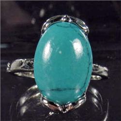 2510 - SILVER TONE RING W/VERTICAL TURQUOISE COLOR STONE - SZ 7.5