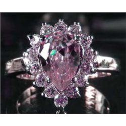 5233 - WHITE GOLD PLATE RING W/ PINK SAPPHIRE & WHITE TOPAZ - SZ 6 - 17.5 CTW