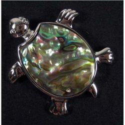 5985 - SILVER TONE W/ ABALONE TURTLE PENDANT - 1 5/8" x 1 3/8"