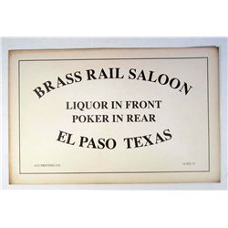 9025 - BRASS RAIL SALOON EL PASO TEXAS PAPER SIGN