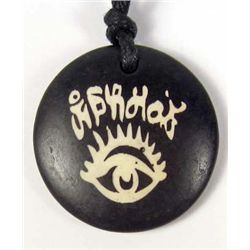 9026 - TIBETAN CARVED OX BONE  BLINKING EYE PENDANT NECKLACE