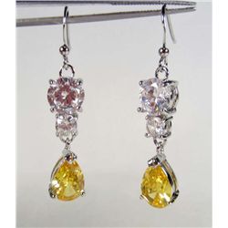 9356 - WHITE GOLD PLATED YELLOW & WHITE TOPAZ EARING