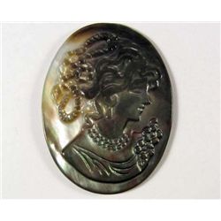 5126 - HAND CARVED SHELL CAMEO OF A LADY -  APPROX 1.5" X 1 1/8"