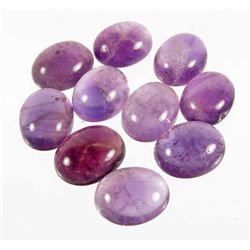 6334 - 27.1 CTW - LOT OF 10 - NATURAL OVAL CABOCHON AMETHYST - 7 MM- 9 MM