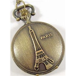822 - EIFFEL TOWER PARIS POCKET WATCH W/ CHAIN